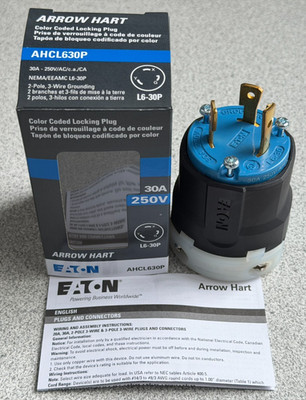 NEW Eaton Arrow Hart AHCL630P Locking Plug L6-30P 30A 250V 2P 3W Blue Ultra Grip
