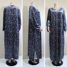 L Velour Stretch Pullover Lounge House Robe Scroll Blue Ivory Brown Expressions