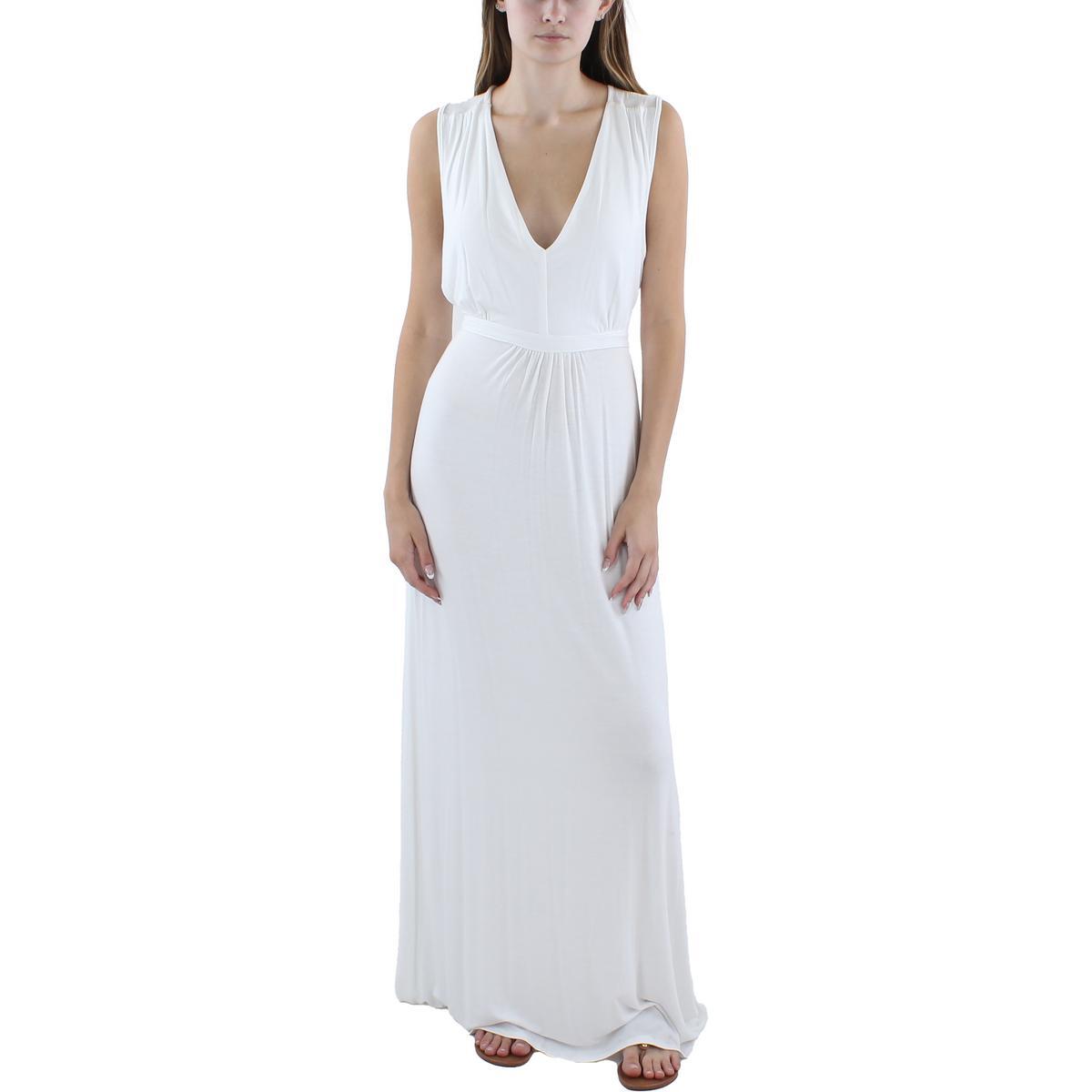 24seven Comfort Apparel Женское белое длинное платье макси с круглым вырезом горловины L BHFO 9984