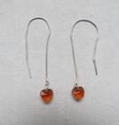Chain Thread Slide Sterling Silver Earrings with Orange Hearts