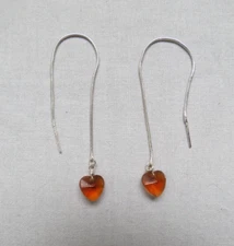 Chain Thread Slide Sterling Silver Earrings with Orange Hearts