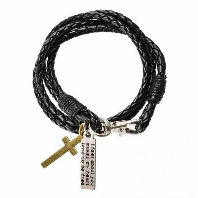 Herren Armband Schmuck Leder Pulseira Masculina Cross Armband Bracelet Frauen - Bild 3 von 4