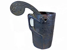 Antique Yak Milk Carved Wooden Bucket w/ Ladle Ethnic Tribal Nepal Smoky Scent