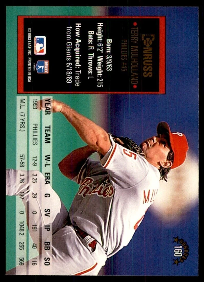1994 Donruss Terry Mulholland Baseball Cards #160 - Image 2 of 2