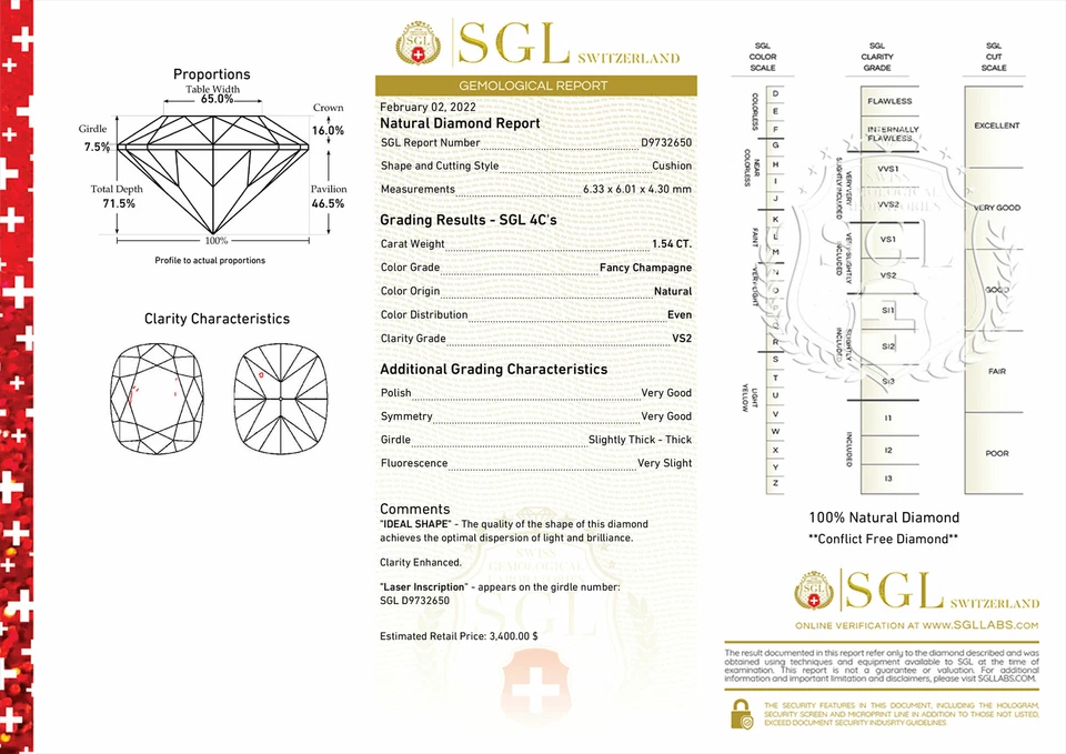 Fancy Champagne Diamond Loose Cushion Shape VS2 Enhanced Polished 1.54 Carat - Image 3 of 4