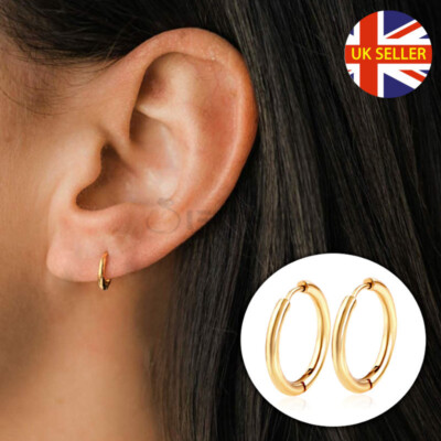 8mm Gold Unisex Titanium Steel Cartilage Hinged Huggie Helix Hoop Earrings  UK