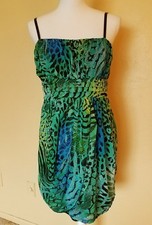 CITY TRIANGLES JRS SIZE 13 DRESS TROPICAL GREEN ANIMAL PRINT EMPIRE SHORT PARTY 