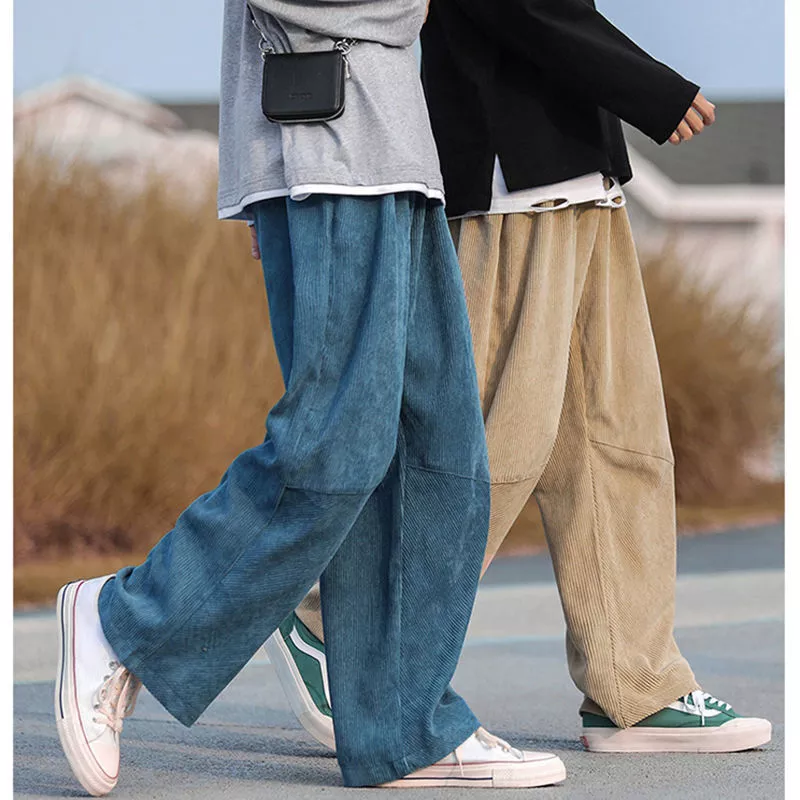 Mens Corduroy Baggy Straight Pants Retro Casual Loose Wide Legs Trousers  Streets