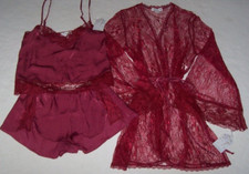 NWT In Bloom by Jonquil CINNAMON WINE SATIN/LACE Pajama SHORTS/CAMI/ROBE Set XL