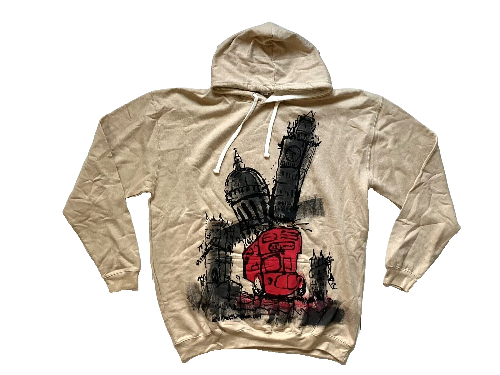 CUSTOM STREET ART Brown Warm LONDON BUS & CLOCKTOWER HOODIE Sweatshirt Men's XXL