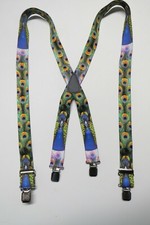 Men's Y Style Suspenders: WildLife Peacock Pattern, Belt Loop Snap On, USA Made