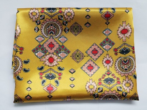 By Yard Vintage Patchwork Fabric Satin Charmeuse Material For Gown Scarf - Picture 8 of 12