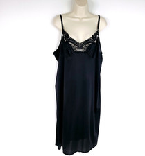 Vassarette Nightie Nightgown Womens 28 Black Nylon Floral Lace Vintage