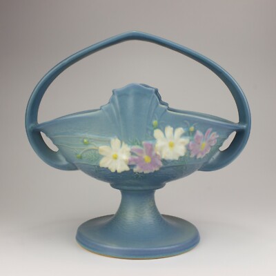 Roseville Pottery Cosmos Basket, Shape 358-12, Ice Blue | eBay
