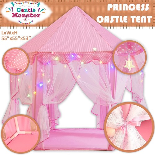 Casa De Campaña Con Luces LED Para Niñas Castillo Princesas Casita Juego Rosa US - Picture 2 of 8