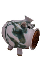 Ceramic studio art pottery big pig piggy bank with hat w/ Cork. 6-1/2