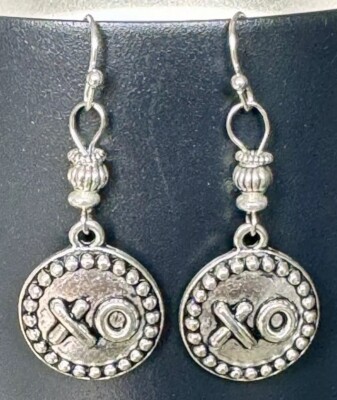Antique Silver Hugs & Kisses Hoop Earrings. XO. Love. Valentine