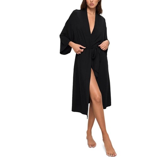 Eberjey Gisele Damen Morgenmantel mit Gürtel Medium schwarz Modal Midi Lounge Freizeit