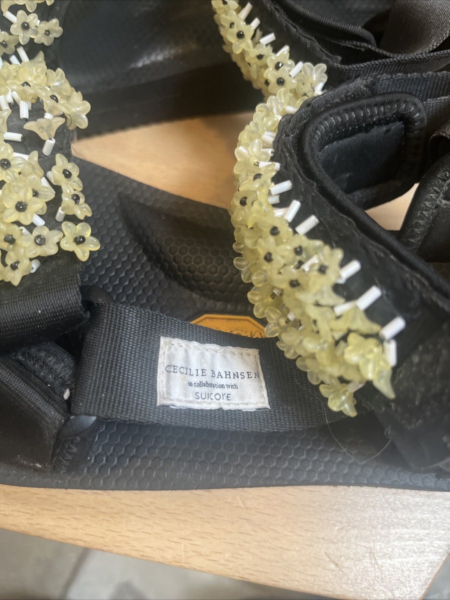 CECILIE BAHNSEN X Suicoke Black Canvas Yellow Floral Beaded CECILIE BAHNSEN X Suicoke Black Canvas Yellow Floral Beaded