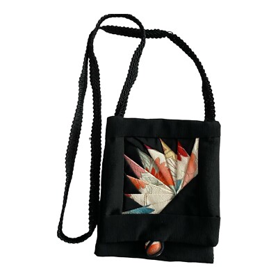 Silk Cross-Body Bag 6.25'' x 5'' Bag 40'' Strap Lined Button Loop Closure Handmade