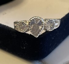 Beautiful Silver 3-Stone Pear Cut CZ Wedding Engagement Promise Ring Sz7-New 