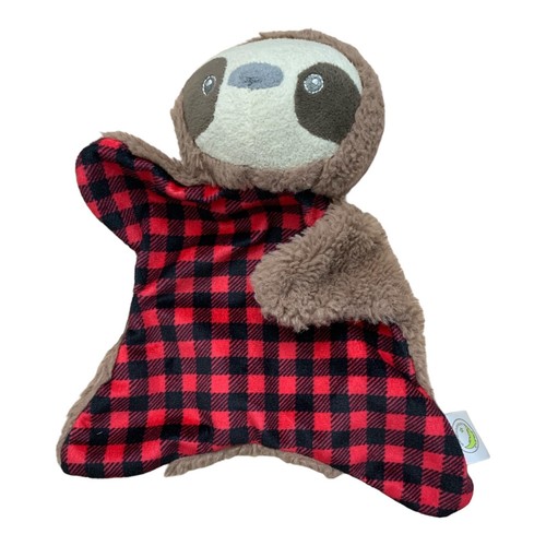 Sloth Plush Animal Adventure Security Blanket Red Plaid Toy 10"×8" Sewn Eyes ***
