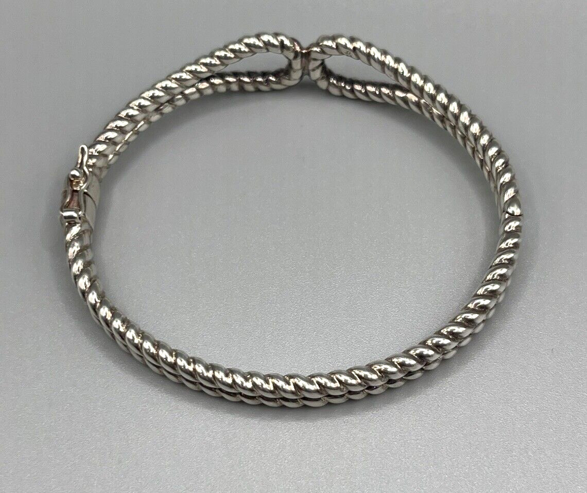 Solid Sterling silver twist rope loop hinged bang… - image 6