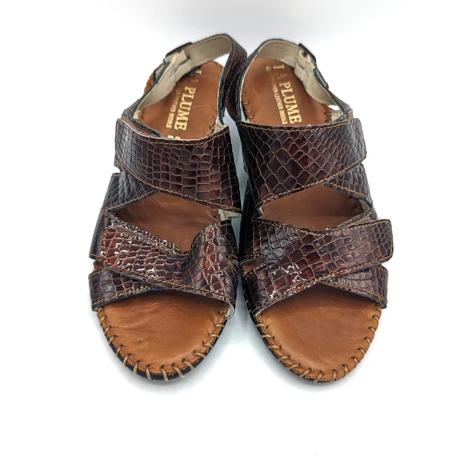 Sandalias La Plume Jen marrón charol piel de cocodrilo en relieve talla 7,5 (38) Foto 3 de 4