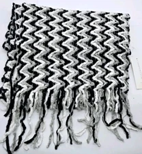 Charter Club Womens Scarf Black Grey Soft Chenille Zigzag Weave Fringed NWT
