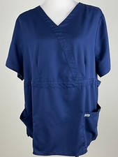 BARCO Grey's Anatomy S/S Mock Wrap Scrub Top w/Button Tabs - 3XL, Navy