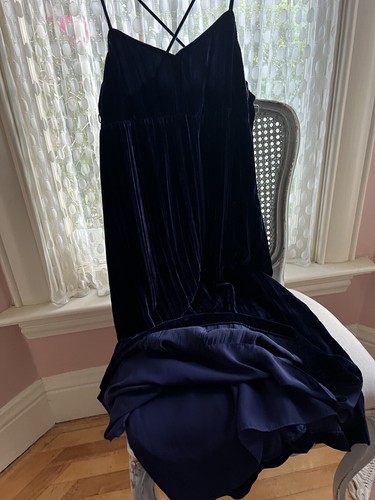Madewell Navy Blue Crushed Velvet Slip Dress Criss Cross Back Midi Length Size S - Picture 8 of 15