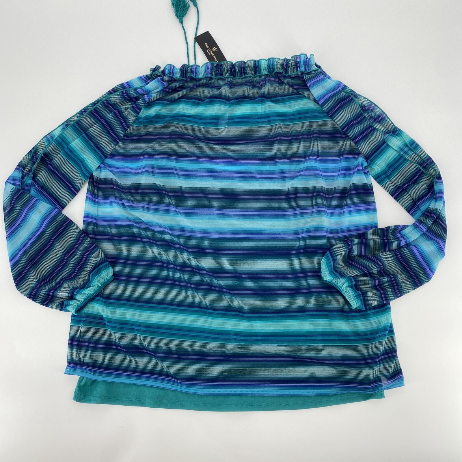 WORTHINGTON Blouse Women's Large Petite Striped Flowy Split Sleeve