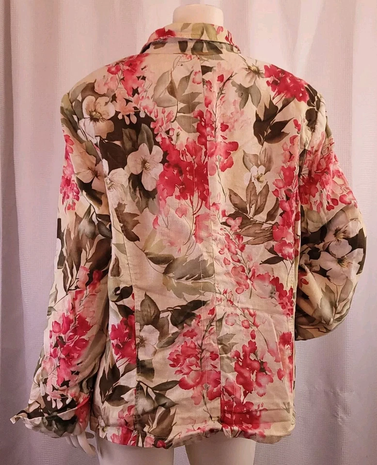 Kim Rogers Signature Women's 20W Blazer Floral Flower Jacket Linen Blend Cream - Image 4 of 4