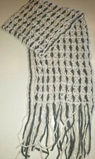 women CREAM GRAY KNIT WINTER SCARF one size fits most 70 inches plus long fringe