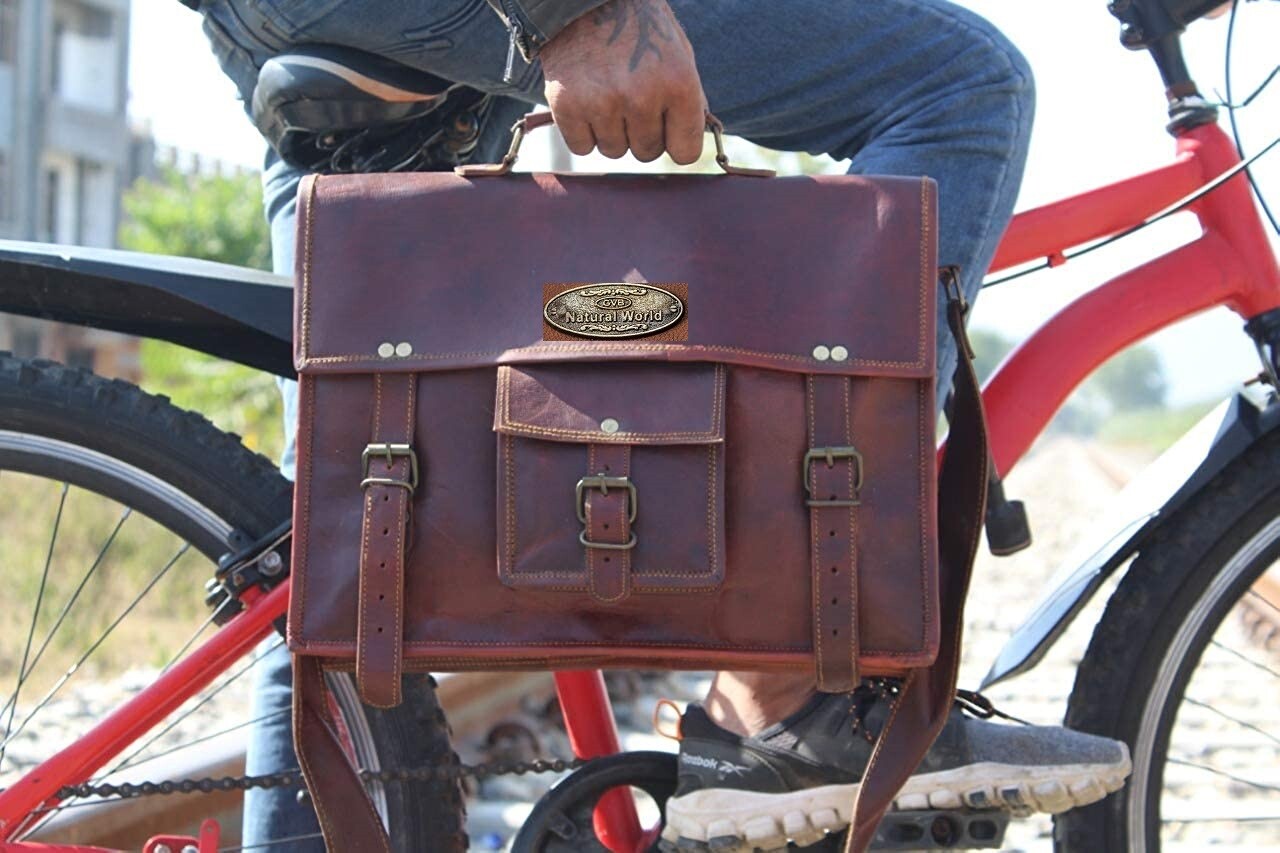 18" Muy Elegante Cuero de Cabra Mensajero Hombro Portátil Hombre Maletín Cartera