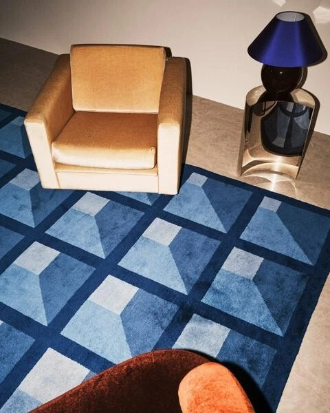 Alfombra moderna acolchada a mano jardín color azul alfombra de lana para sala de estar 9x12 pies Foto 4 de 4