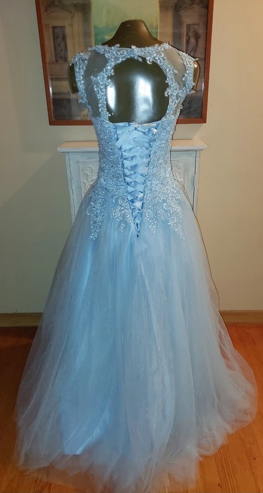 Vestido de novia bordado sin mangas vestido de novia Cenicienta azul claro talla 2 Foto 2 de 4