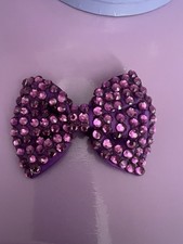 Purple Bow 4  faceted crystals barrette hair clip gator claw fabric