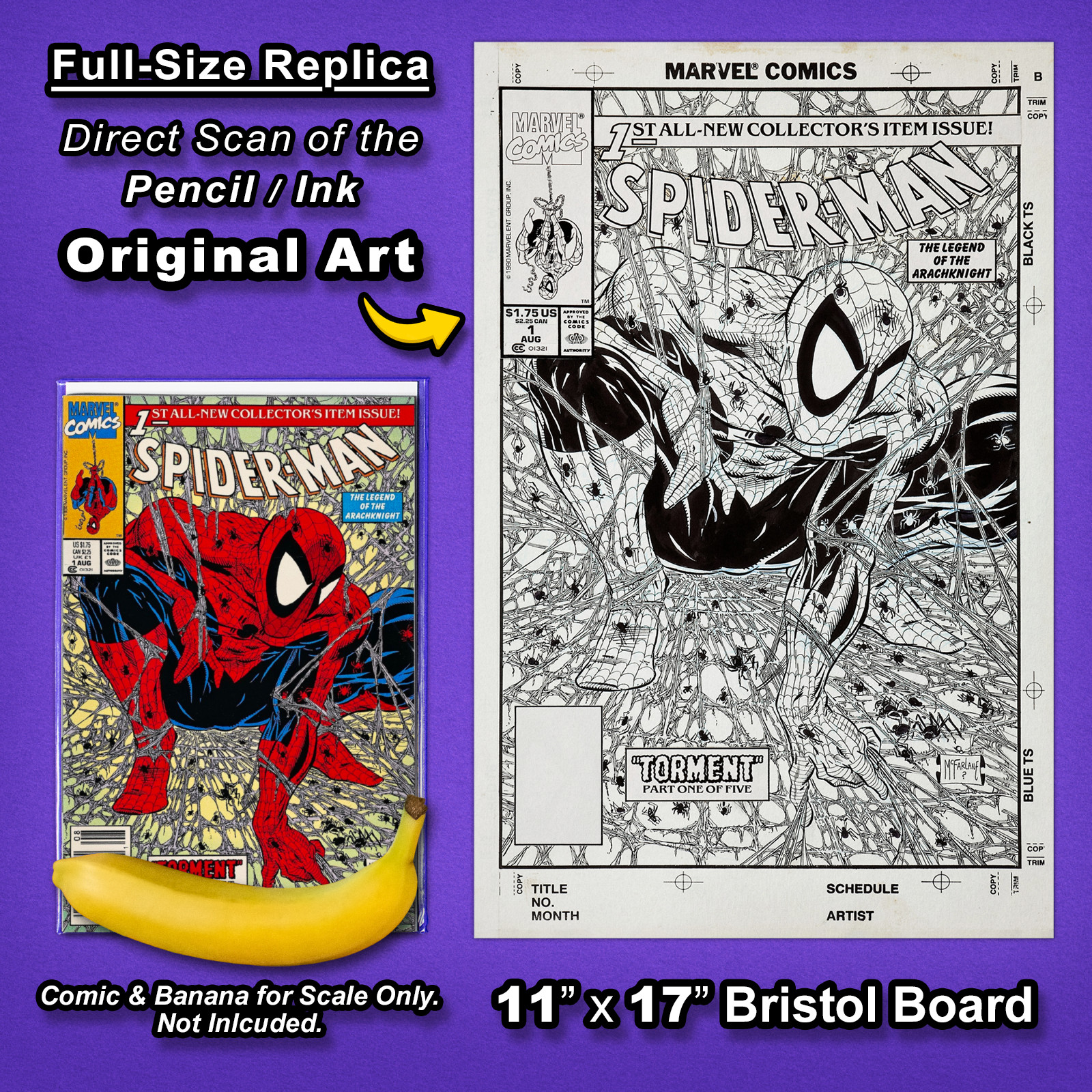 Arte de portada icónico de Spider-Man #1 de TODD McFARLANE en impresión limitada de 11"x17"