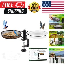 Deck Bird Feeders with Metal Mesh Tray and 2 Water Bowls - Detachable Adjusta...