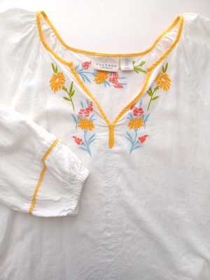 Calypso St. Barth Linen Blend Embroidered Dress Medium Beachy Resort Boho Luxe