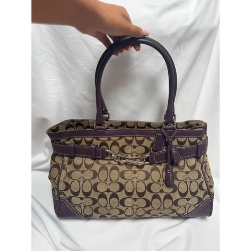 Gorgeous Vintage Coach Shoulder Bag Monogram & Purple Leather Trim - Picture 2 of 8
