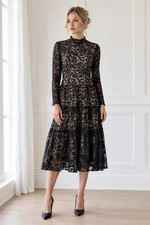 Eliza J Black Nude Lined Velvet Lace Tiered Dress Romantic Whimsygoth 10