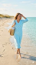 NATORI Soho Geo Challis Caftan size M Coastal Turquoise Blue mumu Shapeless