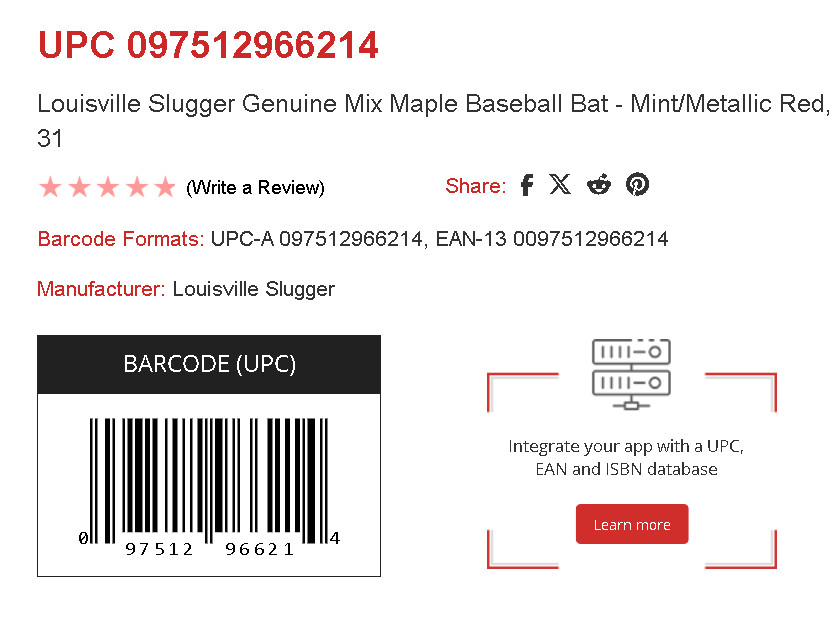 Louisville Slugger Genuine Mix Wood Baseball Bat Mint/Metallic Red 31"