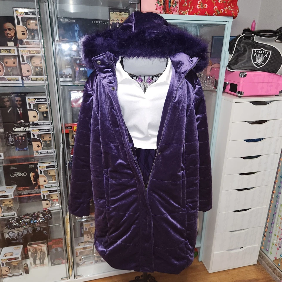 Jessica Howard Women's Velvet Long Sleeve Puffer Coat Jacket Purple Size 18 - Image 3 of 4