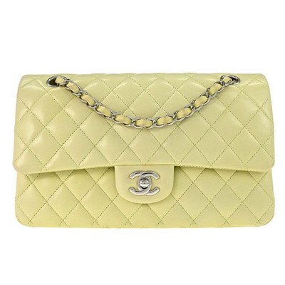 Chanel Light Green Lambskin Medium Classic Double Flap Shoulder Bag 113209