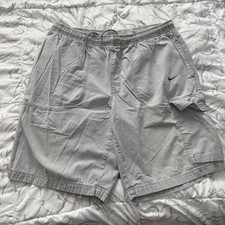 Vintage Nike Cargo Shorts Mens Medium Gray Silver Tag Y2K Waist Drawstring Hike