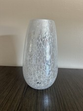 White Clear Glass Vase, Abstract Pattern Decorative, 10 in Tall 4 in Wide