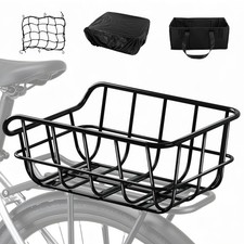 Bike Basket Rear Rack Bike Basket with Cargo Net and Liner Large Bicycle Bask...